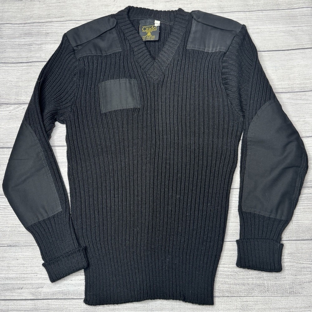 Citadel Woolly Pully Sweater Mens 40 Black Wool Made In England Military Vintage
